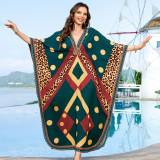 Big size beach print cover-ups multi-color long robe-style cover-ups seaside vacation long cover-ups