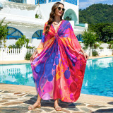 Big size beach print cover-ups multi-color long robe-style cover-ups seaside vacation long cover-ups