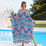 Big size beach print cover-ups multi-color long robe-style cover-ups seaside vacation long cover-ups