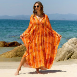 Big size beach print cover-ups center-pleated positioning cover-ups seaside vacation long cover-ups