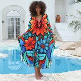 Big size beach print cover-ups multi-color long robe-style cover-ups seaside vacation long cover-ups