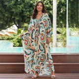 Big size beach print cover-ups multi-color long robe-style cover-ups seaside vacation long cover-ups
