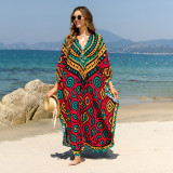 Big size beach print cover-ups center-pleated positioning cover-ups seaside vacation long cover-ups