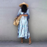 Big size beach gradient floral cover-ups multi-color robe-style cover-ups seaside vacation long cover-ups