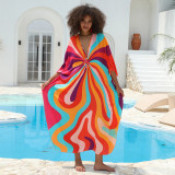 Big size beach print cover-ups multi-color long robe-style cover-ups seaside vacation long cover-ups
