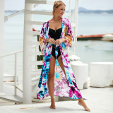Big size beach print turtleneck cover-ups multi-color long robe cover-ups seaside vacation long cover-ups