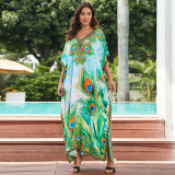 Big size beach gradient floral cover-ups multi-color robe-style cover-ups seaside vacation long cover-ups