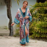 Big size beach print turtleneck cover-ups multi-color long robe cover-ups seaside vacation long cover-ups