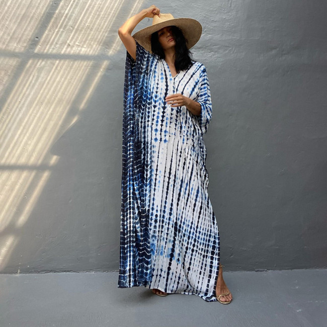 Big size beach gradient floral cover-ups multi-color robe-style cover-ups seaside vacation long cover-ups