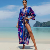 Big size beach print turtleneck cover-ups multi-color long robe cover-ups seaside vacation long cover-ups