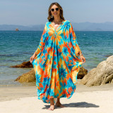 Big size beach print cover-ups center-pleated positioning cover-ups seaside vacation long cover-ups
