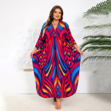 Big size beach gradient floral cover-ups multi-color robe-style cover-ups seaside vacation long cover-ups