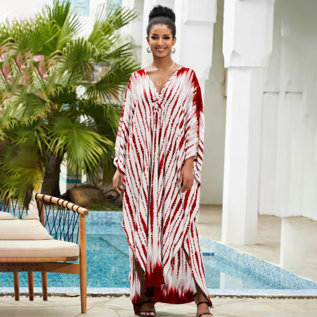 Fashionable loose-fitting beach cover-ups multi-color printed beach cover-ups vacation robe-style dress cover-ups