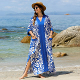 Fashionable loose-fitting beach cover-ups multi-color printed beach cover-ups vacation robe-style dress cover-ups