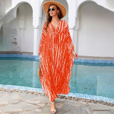 Large size printed beach cover-ups mid-layer woven vacation cover-ups multi-color seaside robe cover-ups