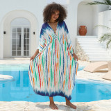 Fashionable loose-fitting beach cover-ups multi-color printed beach cover-ups vacation robe-style dress cover-ups