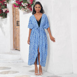 Fashionable beach and seaside turtleneck cover-ups cotton-polyester tailored printed turtleneck cover-ups vacation robe dress turtleneck cover-ups