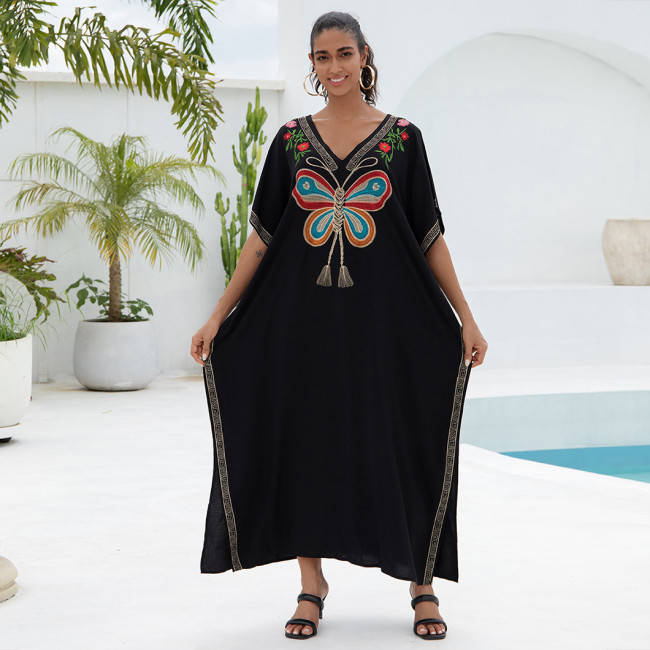 Fashionable beach and seaside turtleneck cover-ups cotton-polyester tailored printed turtleneck cover-ups vacation robe dress turtleneck cover-ups