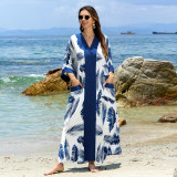 Fashionable loose-fitting beach cover-ups multi-color printed beach cover-ups vacation robe-style dress cover-ups