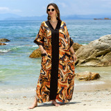Fashionable loose-fitting beach cover-ups multi-color printed beach cover-ups vacation robe-style dress cover-ups