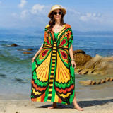 Fashionable beach and seaside turtleneck cover-ups cotton-polyester tailored printed turtleneck cover-ups vacation robe dress turtleneck cover-ups