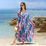 Fashionable loose-fitting beach cover-ups multi-color printed beach cover-ups vacation robe-style dress cover-ups