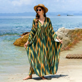 Fashionable loose-fitting beach cover-ups multi-color printed beach cover-ups vacation robe-style dress cover-ups