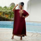 Fashionable beach and seaside turtleneck cover-ups cotton-polyester tailored printed turtleneck cover-ups vacation robe dress turtleneck cover-ups