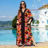 Fashionable loose-fitting beach cover-ups multi-color printed beach cover-ups vacation robe-style dress cover-ups