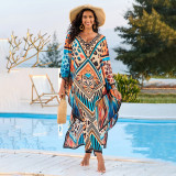 Large size printed beach cover-ups mid-layer woven vacation cover-ups multi-color seaside robe cover-ups