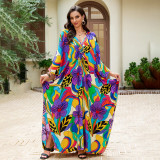 Large size printed beach cover-ups mid-layer woven vacation cover-ups multi-color seaside robe cover-ups