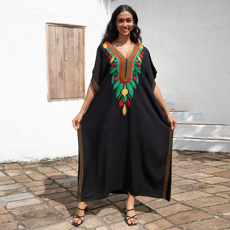 Fashionable beach and seaside turtleneck cover-ups cotton-polyester tailored printed turtleneck cover-ups vacation robe dress turtleneck cover-ups