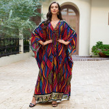 Large size printed beach cover-ups mid-layer woven vacation cover-ups multi-color seaside robe cover-ups