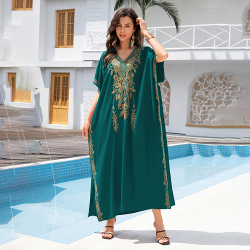 Fashionable loose-fitting beach cover-ups multi-color printed beach cover-ups vacation robe-style dress cover-ups