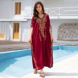 Fashionable loose-fitting beach cover-ups multi-color printed beach cover-ups vacation robe-style dress cover-ups