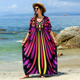 Fashionable beach and seaside turtleneck cover-ups cotton-polyester tailored printed turtleneck cover-ups vacation robe dress turtleneck cover-ups