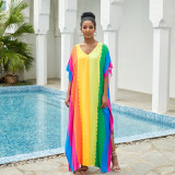 Fashionable beach and seaside turtleneck cover-ups cotton-polyester tailored printed turtleneck cover-ups vacation robe dress turtleneck cover-ups