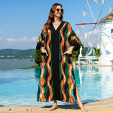 Fashionable loose-fitting beach cover-ups multi-color printed beach cover-ups vacation robe-style dress cover-ups