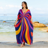 Fashionable beach and seaside turtleneck cover-ups cotton-polyester tailored printed turtleneck cover-ups vacation robe dress turtleneck cover-ups