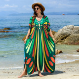 Fashionable beach and seaside turtleneck cover-ups cotton-polyester tailored printed turtleneck cover-ups vacation robe dress turtleneck cover-ups