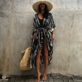 Fashionable beach and seaside turtleneck cover-ups cotton-polyester tailored printed turtleneck cover-ups vacation robe dress turtleneck cover-ups