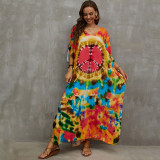 Fashionable beach and seaside turtleneck cover-ups cotton-polyester tailored printed turtleneck cover-ups vacation robe dress turtleneck cover-ups