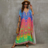 Fashionable beach and seaside turtleneck cover-ups cotton-polyester tailored printed turtleneck cover-ups vacation robe dress turtleneck cover-ups