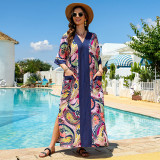 Fashionable loose-fitting beach cover-ups multi-color printed beach cover-ups vacation robe-style dress cover-ups