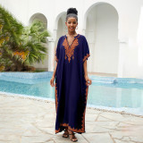 Fashionable beach and seaside turtleneck cover-ups cotton-polyester tailored printed turtleneck cover-ups vacation robe dress turtleneck cover-ups