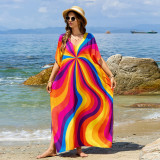 Fashionable beach and seaside turtleneck cover-ups cotton-polyester tailored printed turtleneck cover-ups vacation robe dress turtleneck cover-ups