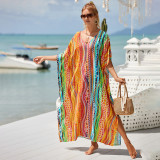 Fashionable beach and seaside turtleneck cover-ups cotton-polyester tailored printed turtleneck cover-ups vacation robe dress turtleneck cover-ups