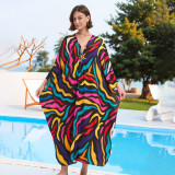 Large size printed beach cover-ups mid-layer woven vacation cover-ups multi-color seaside robe cover-ups