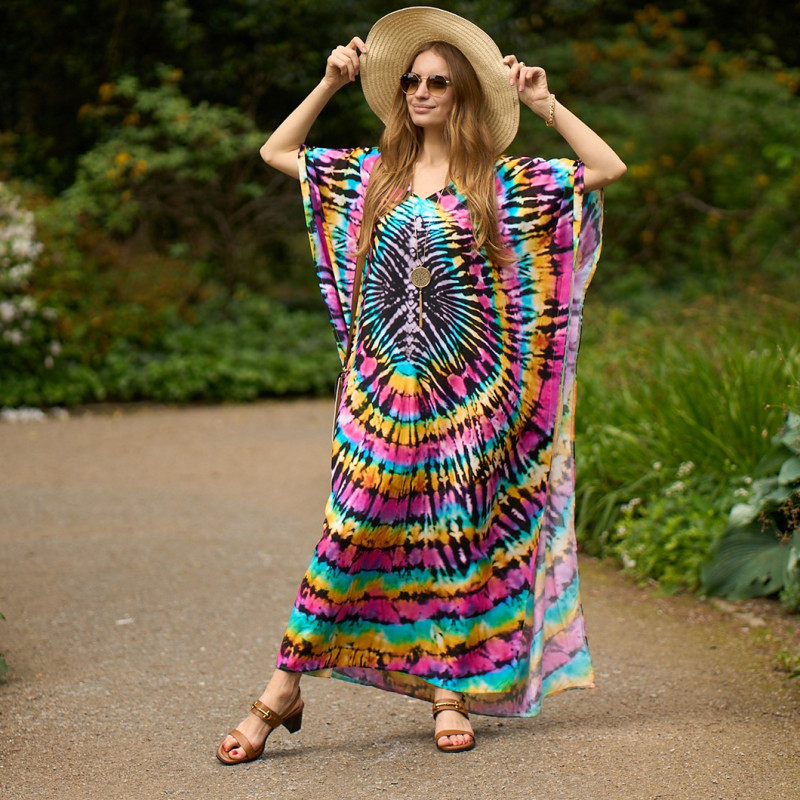 Fashionable loose-fitting beach cover-ups multi-color printed beach cover-ups vacation robe-style dress cover-ups