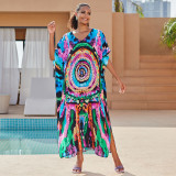 Fashionable loose-fitting beach cover-ups positioning print cover-ups long-style seaside vacation cover-ups